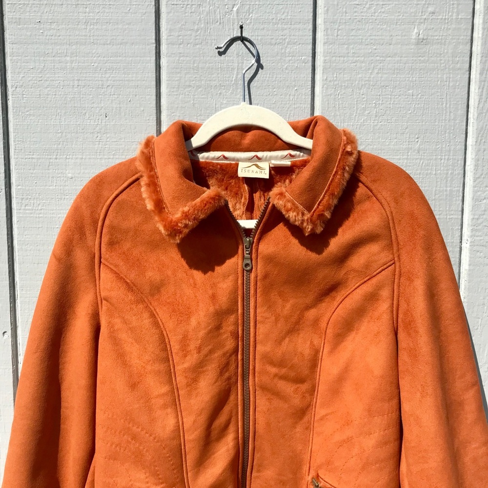 Tsunami rust/burnt orange suede sherpa lined soft chunky retro vintage jacket - Picture 2 of 8